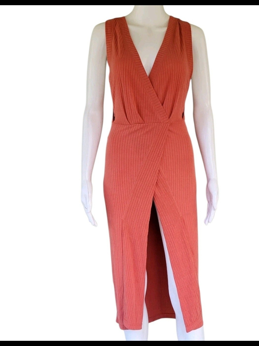 FREE PEOPLE Terracotta Rising Sun Ribbed Midi Dress Sz M - Picture 1 of 9